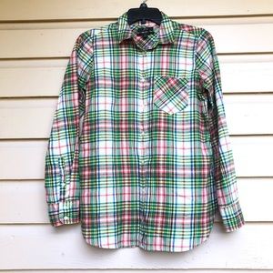 J.Crew Long Sleeve Plaid Shirt Button Down Fall Pink Green. Size 0/XS